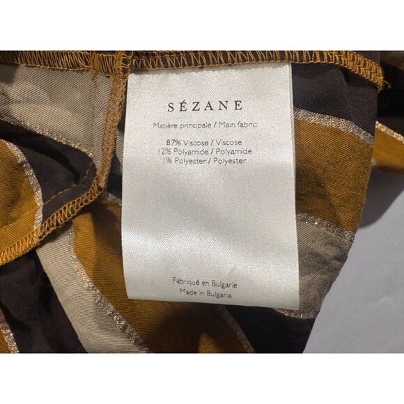 Sezane Titiane 3/4 Sleeve Striped V Neck Midi Dress in Hazel Tan Stripe 34 US 2 - Picture 12 of 13